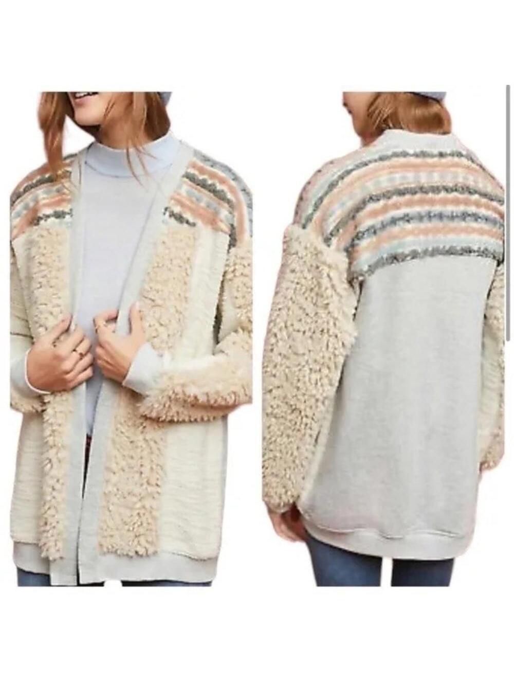 Amadi Chaparral Sherpa Cardigan Sweater by Anthropologie Womens Size Small